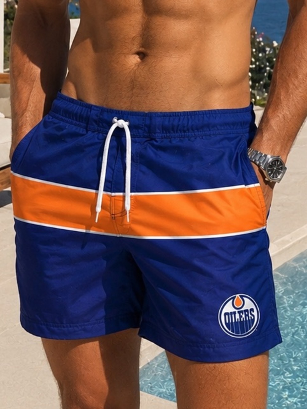 Edmonton Oilers Navy & Orange Swim Trunks
